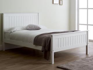 4ft6 Double Torre White painted wood bed frame, high foot end panel